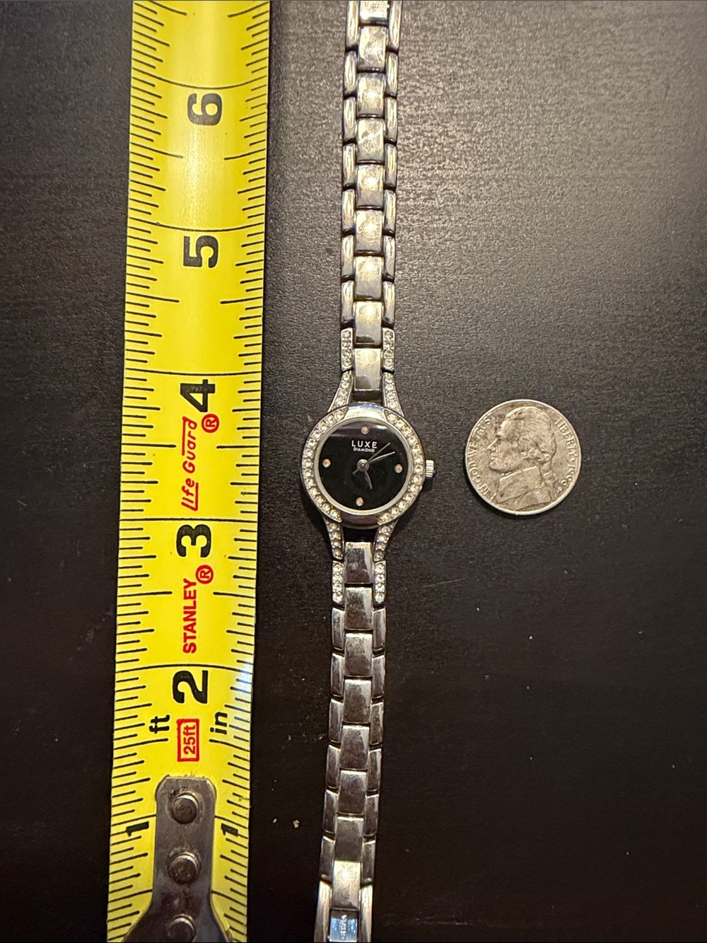 Luxe Silver Bracelet Watch with Black Dial and Crystal Accents - Picture 2 of 4